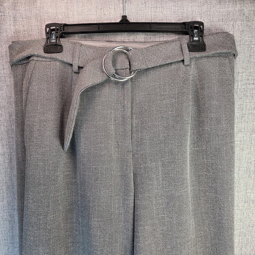 Express Editor Trouser High Rise Wide Leg Dress Pants Gray Women's SZ 10 Belt